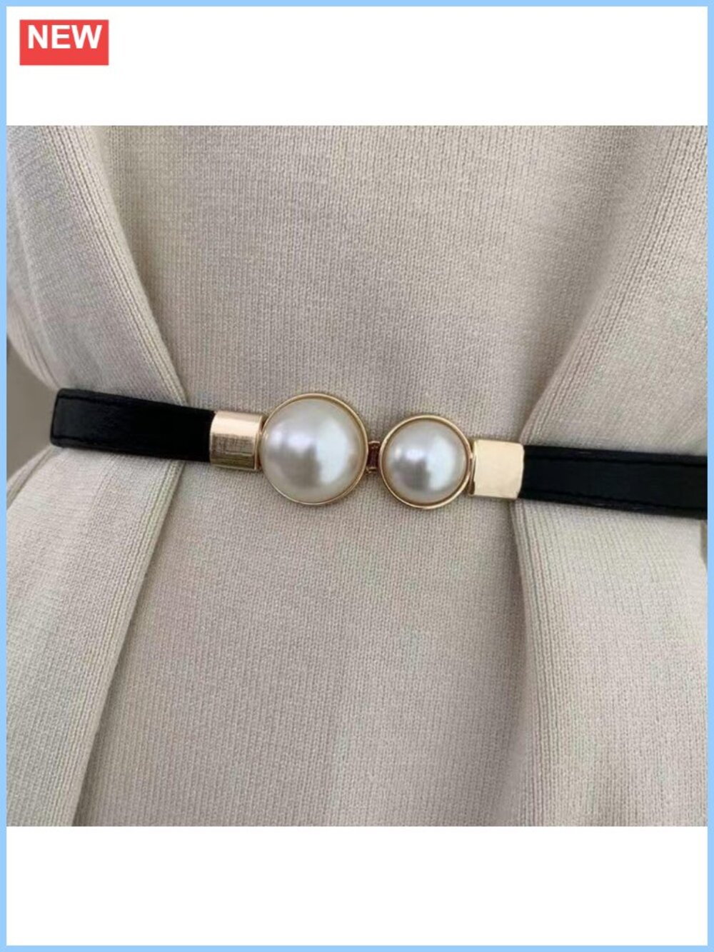 Faux Pearl Skinny Stretchy Waist Belt Women's Elastic Thin Waistband for Dress